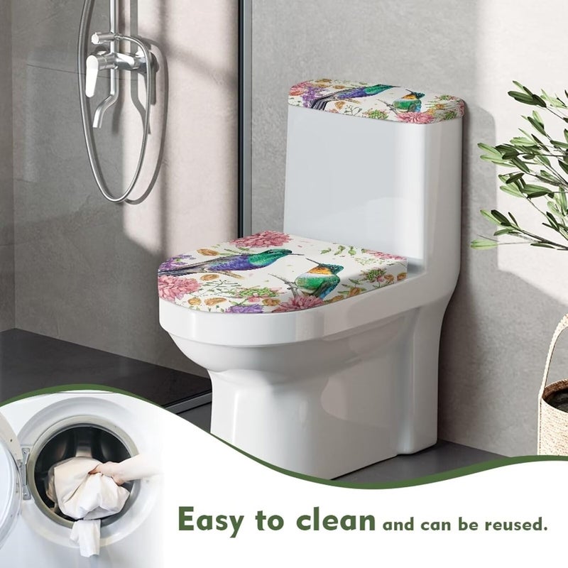 CREAMIC Hummingbird Toilet Lid Covers and Tank Cover Set 2Pcs Toilet Seat Cover and Tank Lid Covers Toilet Lid Cover Set for Bathroom Decor Machine Washable - Image 4
